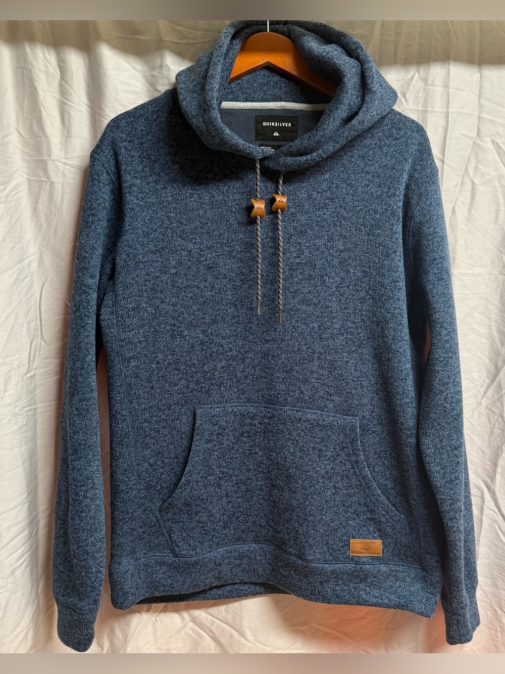 Quicksilver Keller Men’s blue Heathered hoodie w/ leather drawstrings size M
